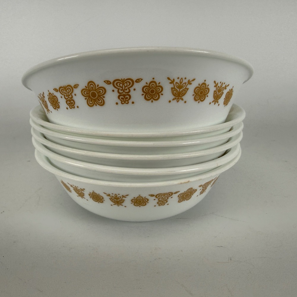 Lot of 6 Vintage Corelle Butterfly Gold Cereal Soup Bowls Corning Vitrelle USA